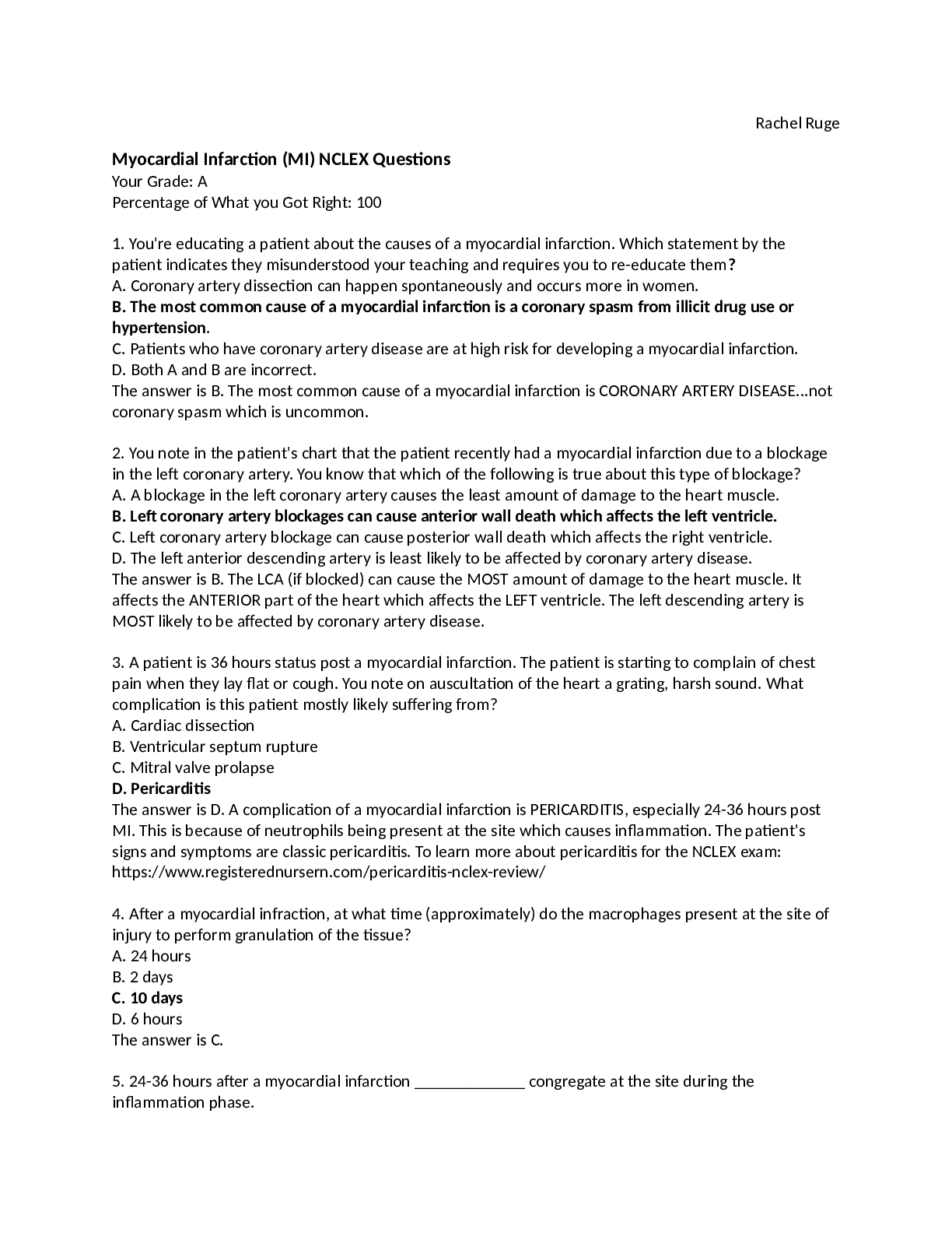 Preview image for Myocardial Infarction (MI) NCLEX Questions and Answers; Graded A_2021/2022